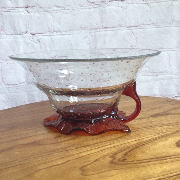 Vintage Elegant Red Leaf Glass Decor Accent Bowl - Picture 1 of 10